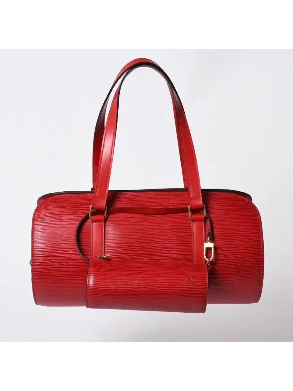 Louis Vuitton Soufflot Handbag Epi Leather Red Gold